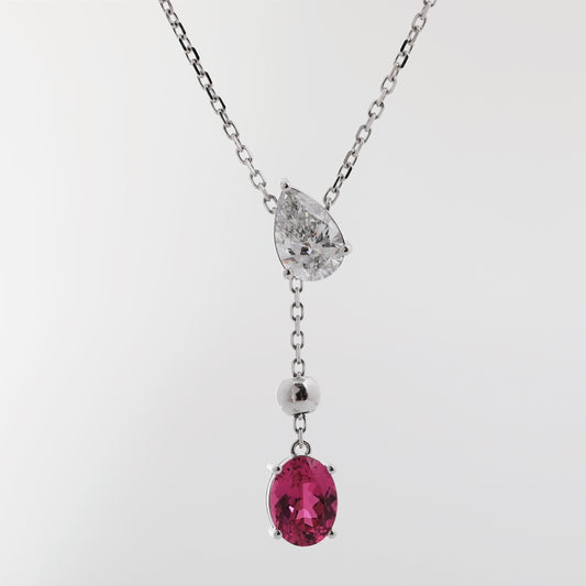 1.05ct Pear Cut Lab Diamond & Oval Lab Pink Sapphire Necklace