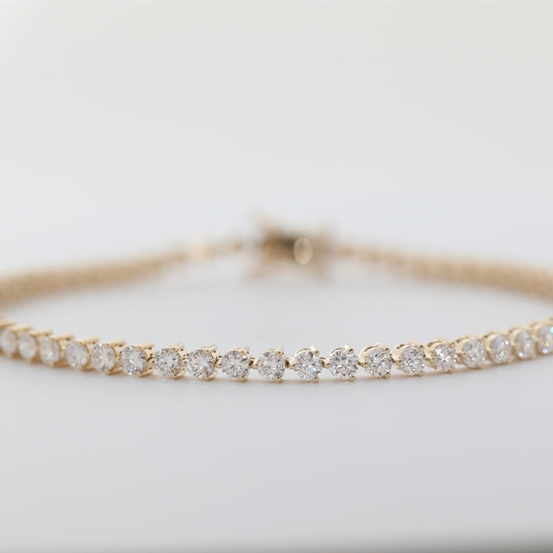 14K Yellow Gold 2.5mm Round Lab Diamond Three-Prong Tennis Bracelet