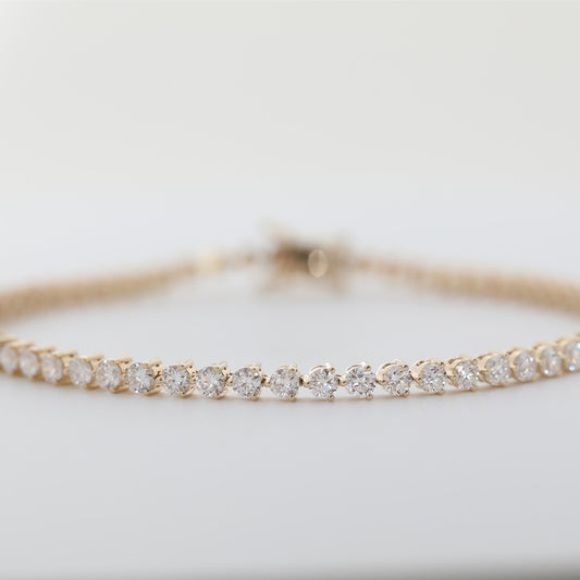 14K Yellow Gold 2.5mm Round Lab Diamond Three-Prong Tennis Bracelet