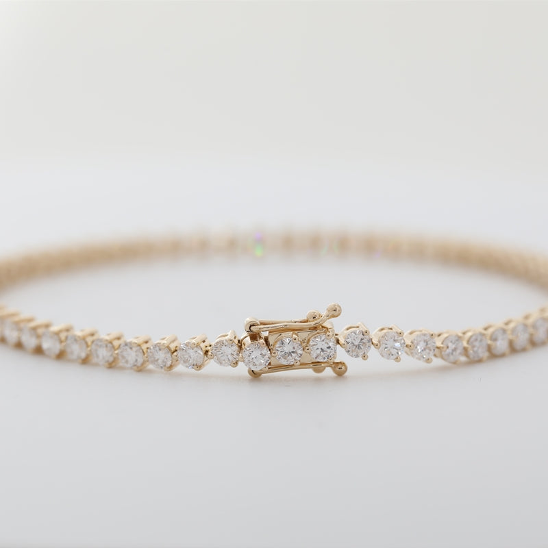 14K Yellow Gold 2.5mm Round Lab Diamond Three-Prong Tennis Bracelet