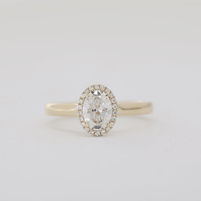 18K Yellow Gold 1.02ct Oval Lab Diamond Halo Ring