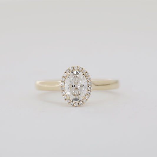 18K Yellow Gold 1.02ct Oval Lab Diamond Halo Ring