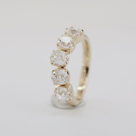 1.77ct Old Mine Cut Cushion Lab Diamond Half Eternity Ring