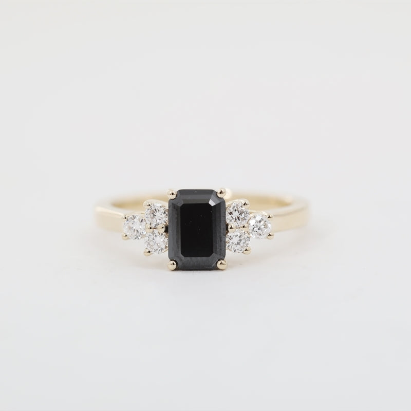 14K Yellow Gold 1ct Emerald Cut Black Moissanite Ring