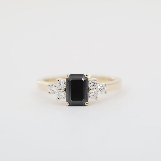 14K Yellow Gold 1ct Emerald Cut Black Moissanite Ring