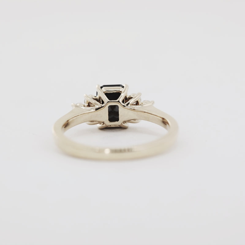 14K Yellow Gold 1ct Emerald Cut Black Moissanite Ring