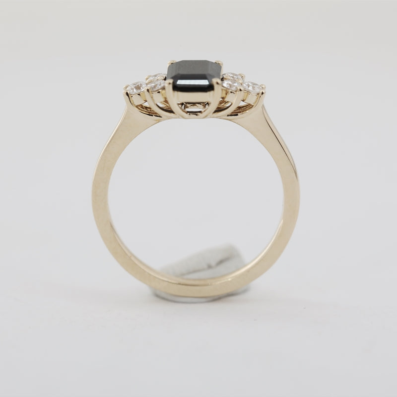 14K Yellow Gold 1ct Emerald Cut Black Moissanite Ring