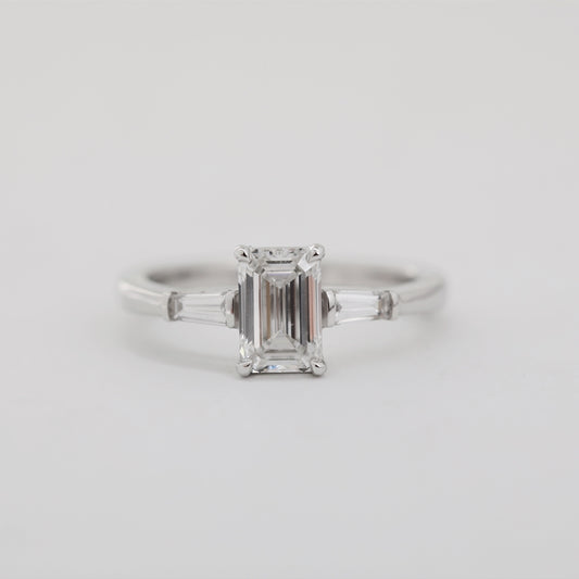 1.03ct Emerald Cut Lab Diamond  Pt950 Three-Stone Ring