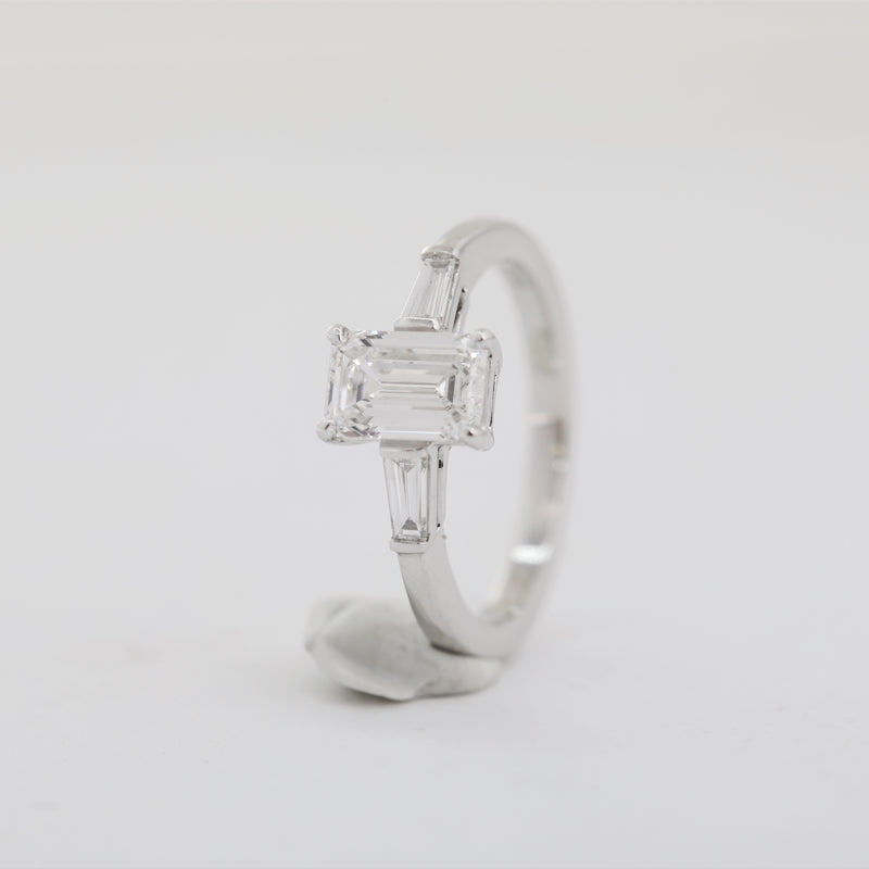 1.03ct Emerald Cut Lab Diamond  Pt950 Three-Stone Ring