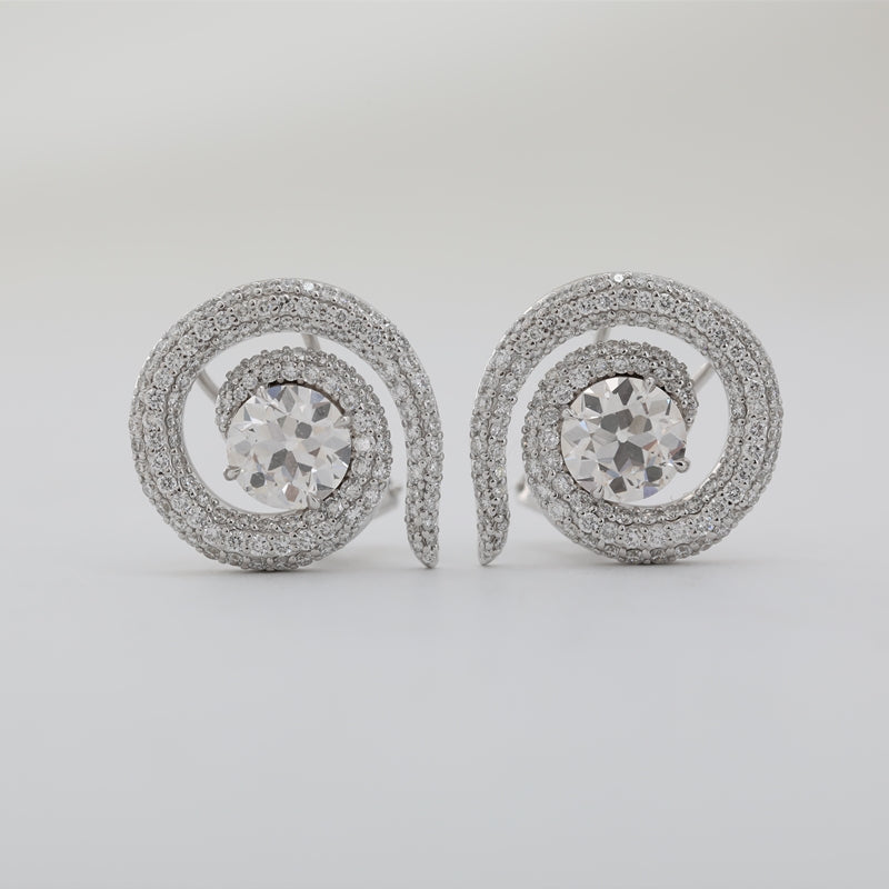 14K White Gold Round Lab Diamond Snake Earrings