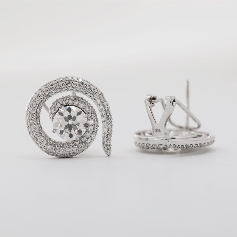 14K White Gold Round Lab Diamond Snake Earrings