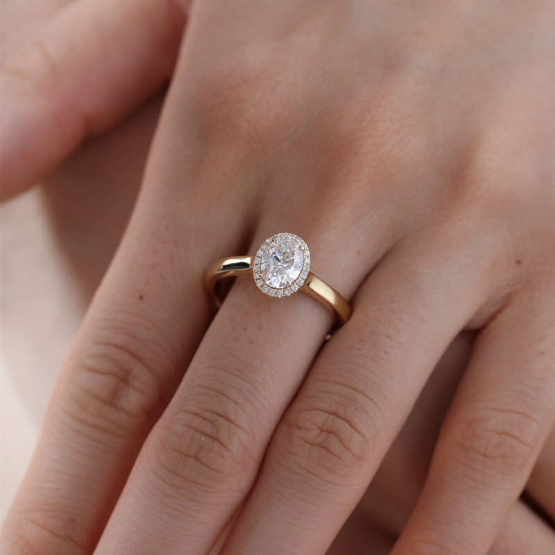 18K Yellow Gold 1.02ct Oval Lab Diamond Halo Ring