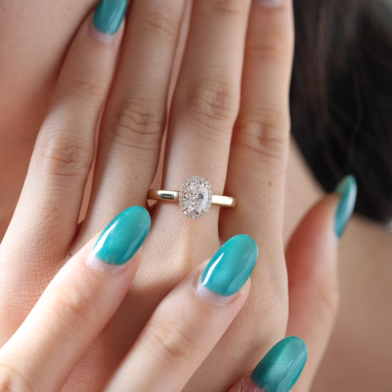 18K Yellow Gold 1.02ct Oval Lab Diamond Halo Ring