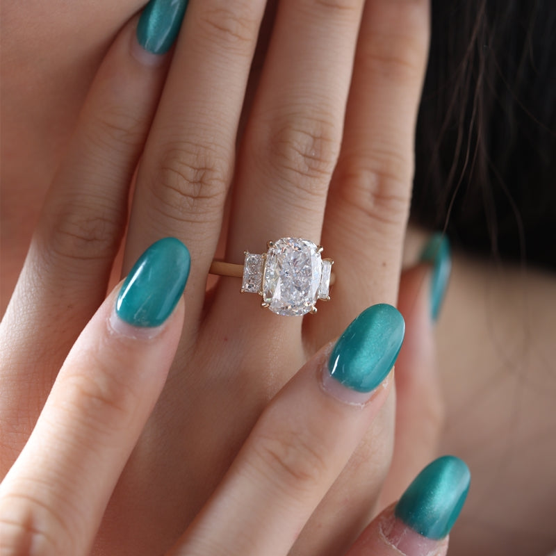 6.29ct Cushion Cut Lab Diamond Three-Stone Ring