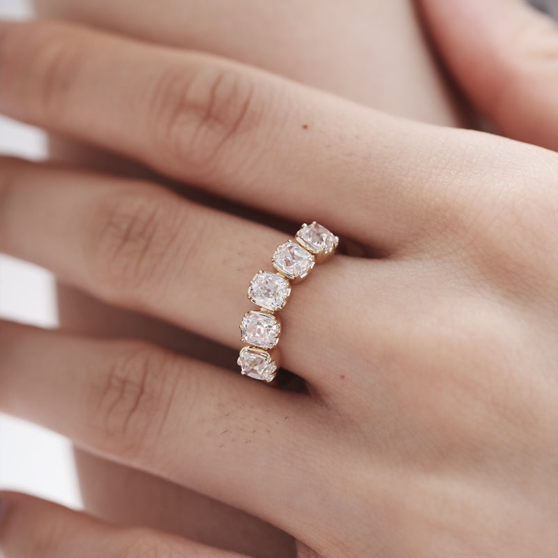 1.77ct Old Mine Cut Cushion Lab Diamond Half Eternity Ring