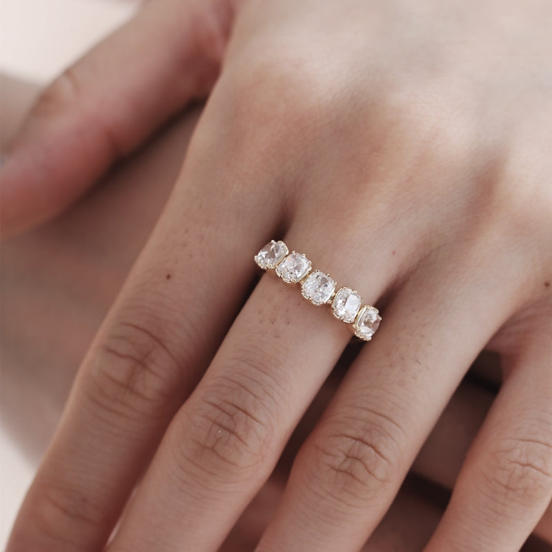 1.77ct Old Mine Cut Cushion Lab Diamond Half Eternity Ring