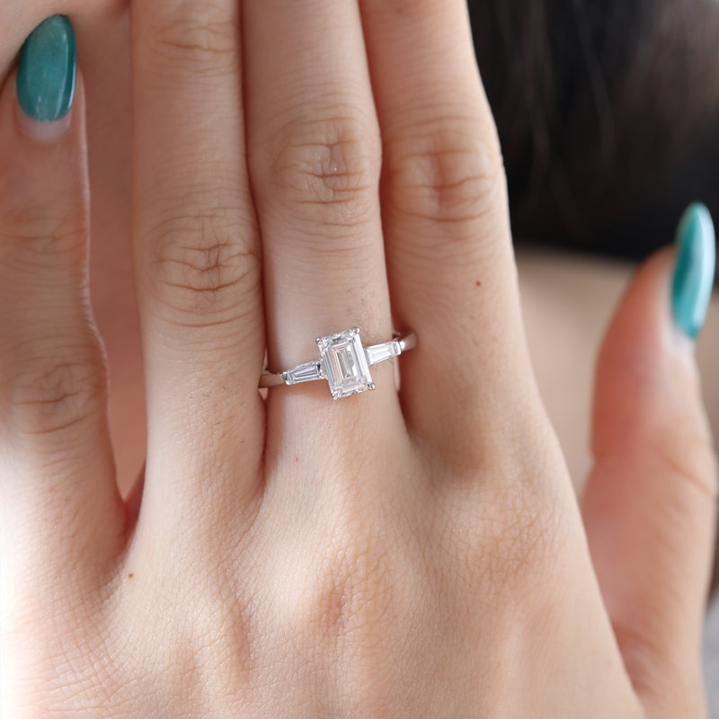 1.03ct Emerald Cut Lab Diamond  Pt950 Three-Stone Ring