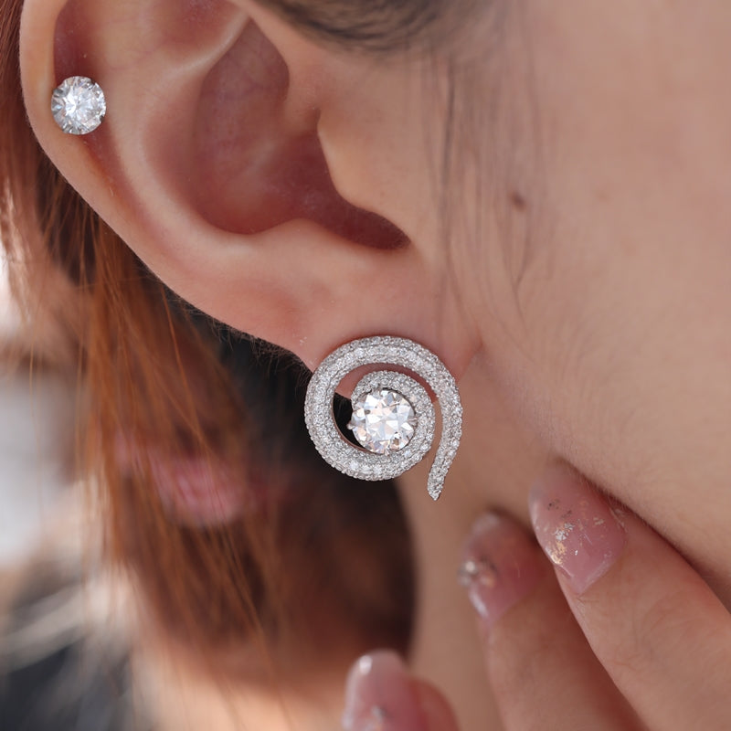 14K White Gold Round Lab Diamond Snake Earrings