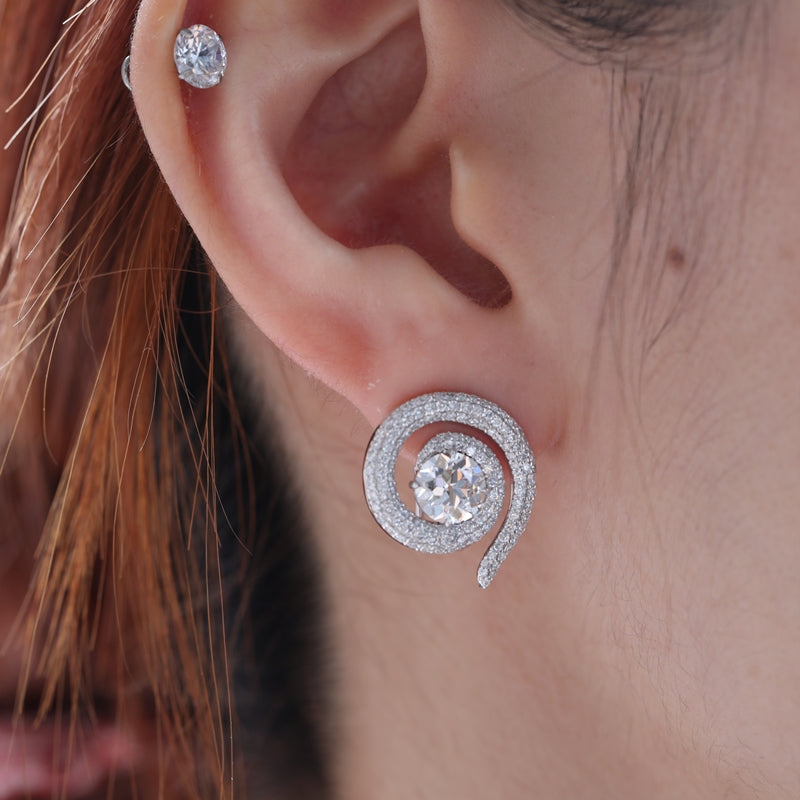 14K White Gold Round Lab Diamond Snake Earrings