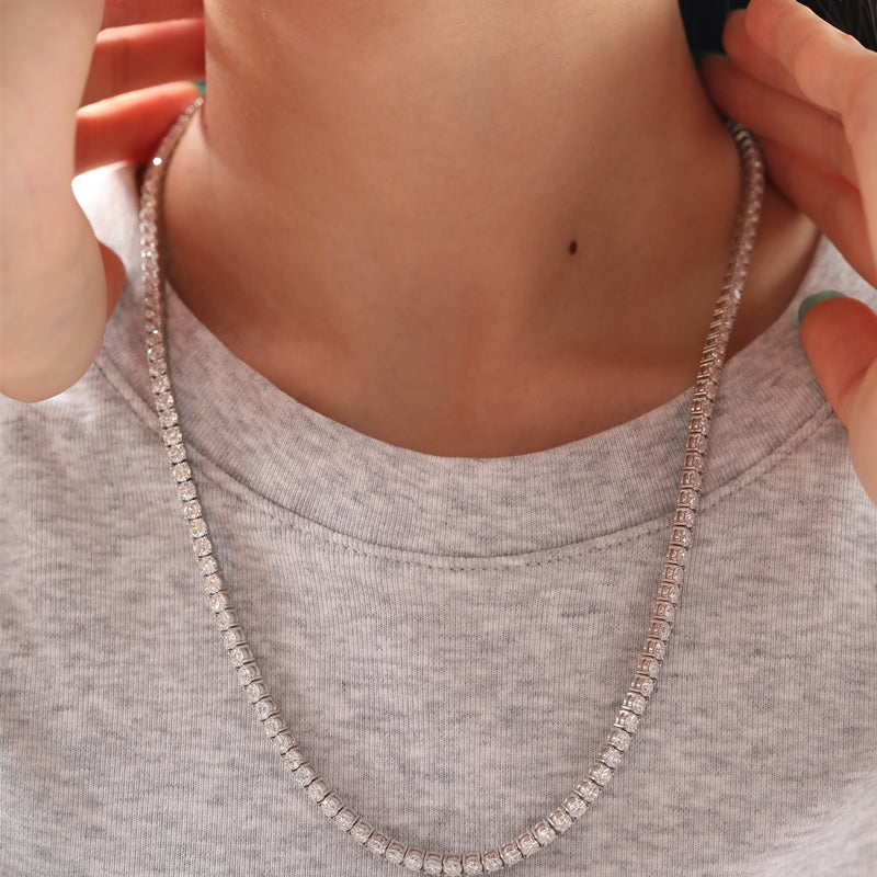 S925 Silver 3.5mm  Round Lab Diamond Tennis Necklace