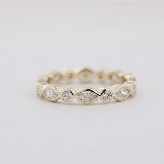 10K Yellow Gold Marquise & Round Lab Diamond Eternity Bezel-Set Band