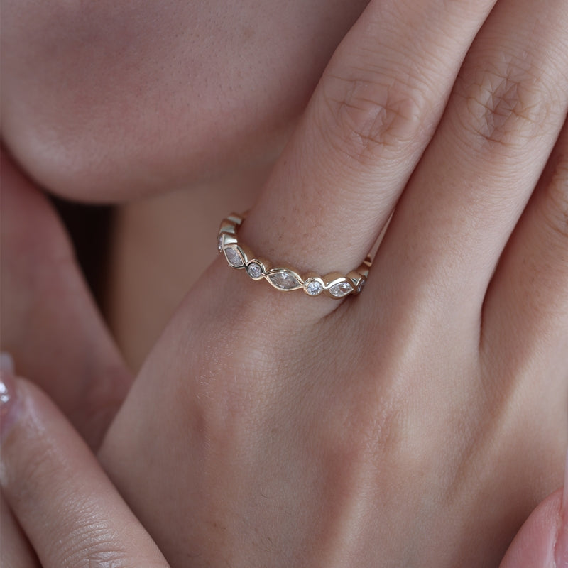 10K Yellow Gold Marquise & Round Lab Diamond Eternity Bezel-Set Band