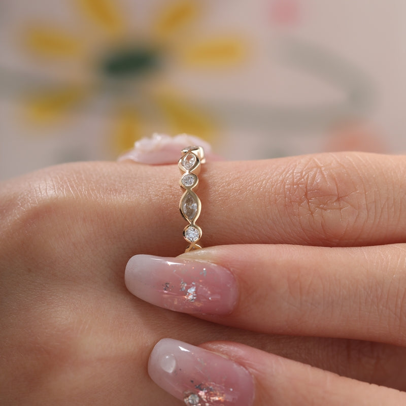 10K Yellow Gold Marquise & Round Lab Diamond Eternity Bezel-Set Band