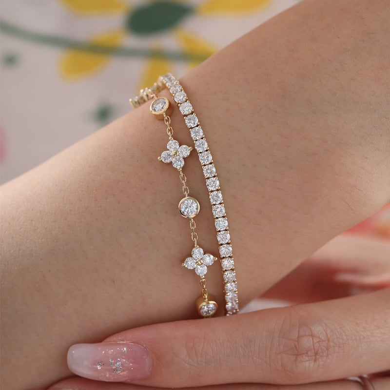 18K Yellow Gold 1.72ct Round Lab Diamond Clover Bracelet