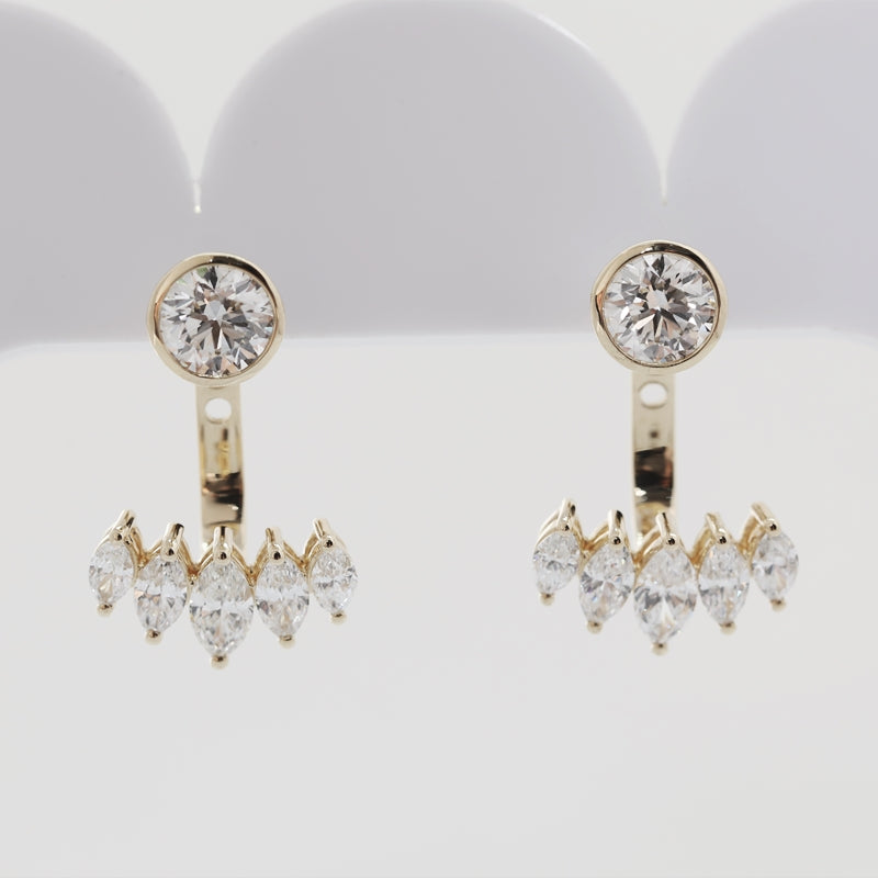 14K Yellow Gold  Round & Marquise Lab Diamond Drop Earrings
