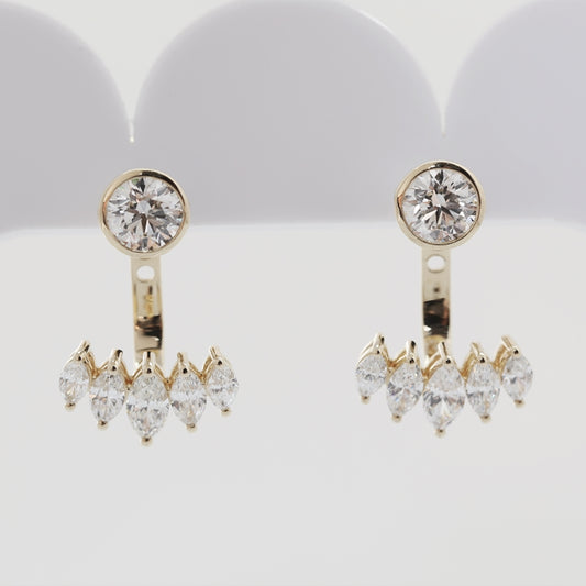14K Yellow Gold  Round & Marquise Lab Diamond Drop Earrings