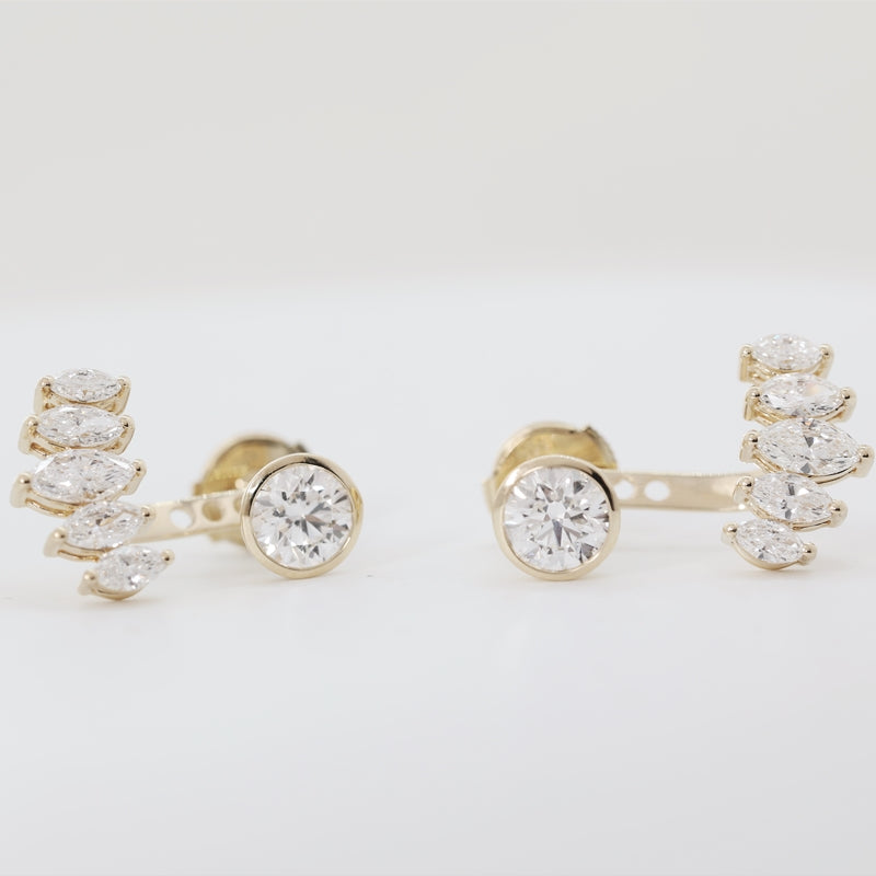 14K Yellow Gold  Round & Marquise Lab Diamond Drop Earrings
