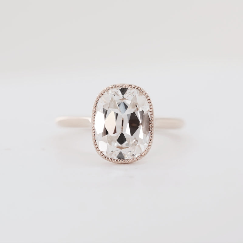 14K Rose Gold 4ct Old Mine Cushion Cut Lab Diamond Ring