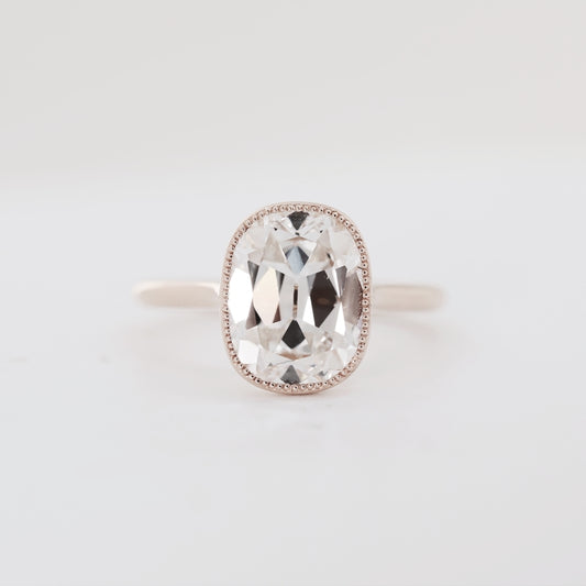 14K Rose Gold 4ct Old Mine Cushion Cut Lab Diamond Ring