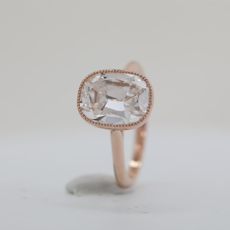 14K Rose Gold 4ct Old Mine Cushion Cut Lab Diamond Ring