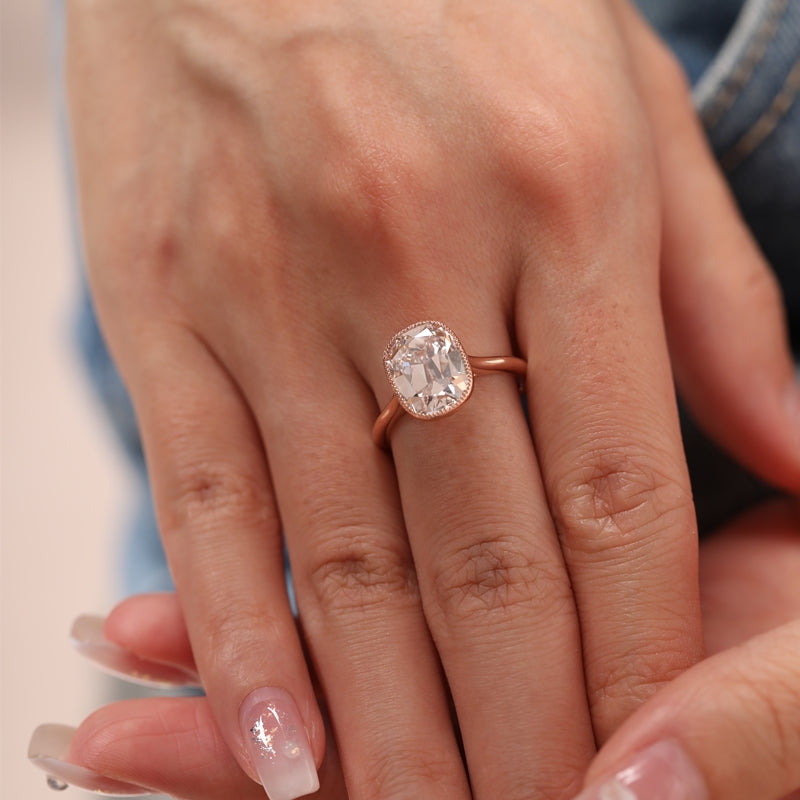 14K Rose Gold 4ct Old Mine Cushion Cut Lab Diamond Ring
