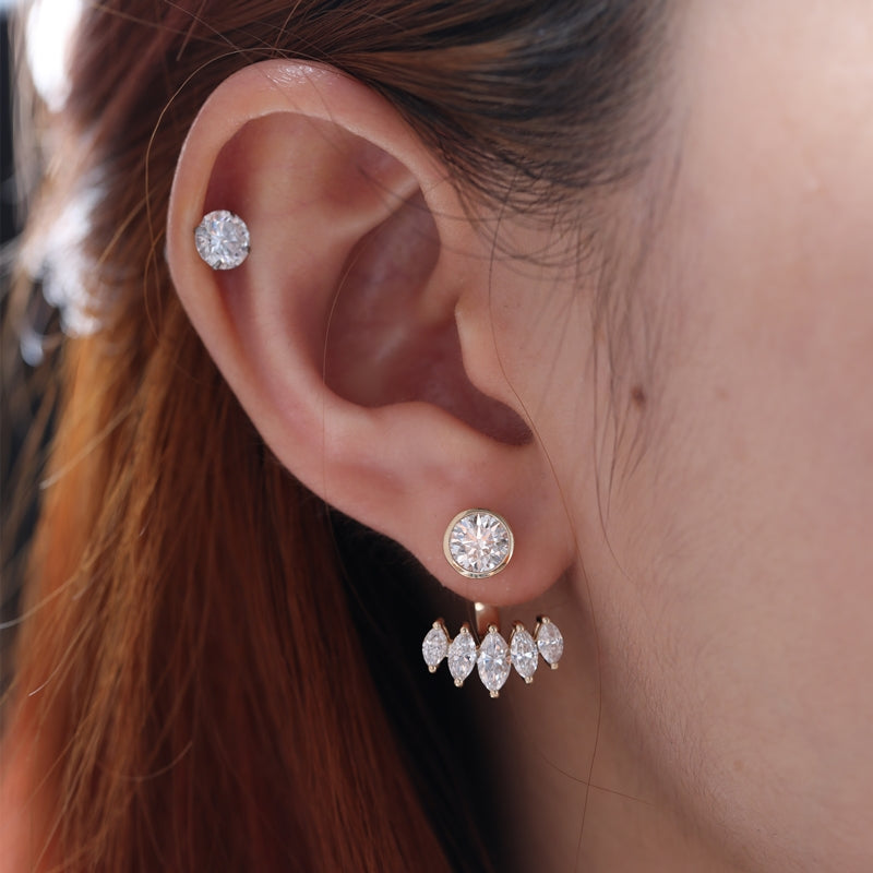 14K Yellow Gold  Round & Marquise Lab Diamond Drop Earrings