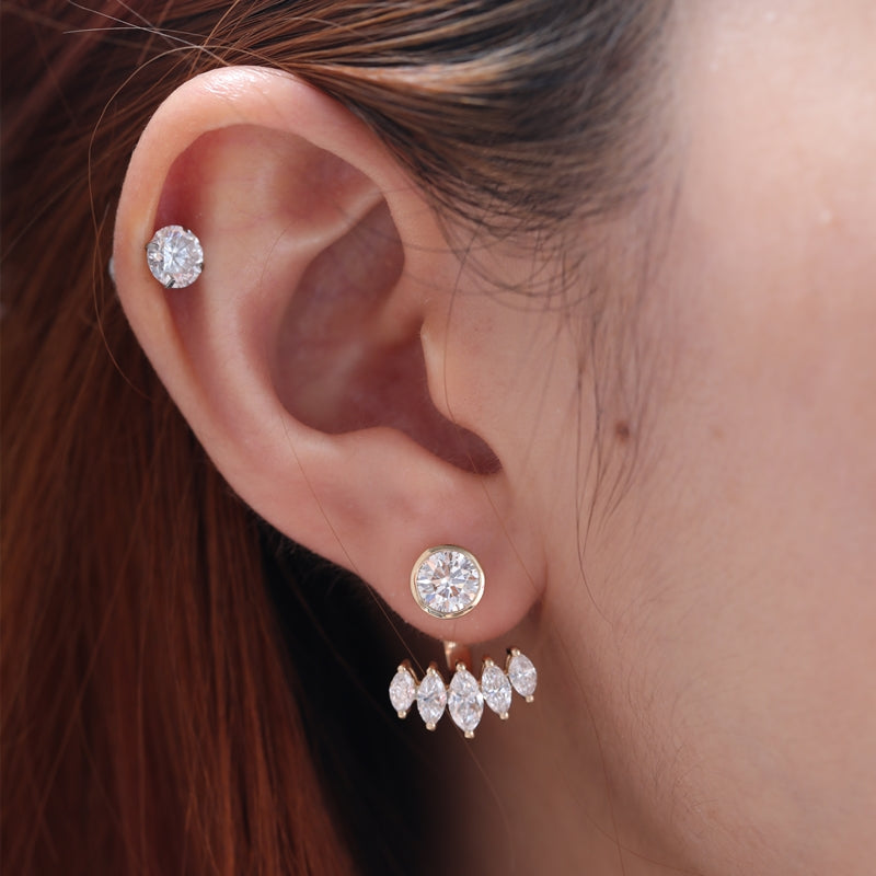 14K Yellow Gold  Round & Marquise Lab Diamond Drop Earrings