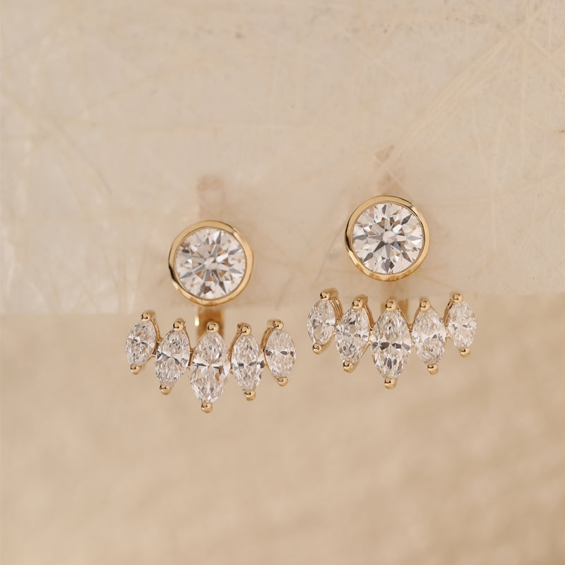14K Yellow Gold  Round & Marquise Lab Diamond Drop Earrings