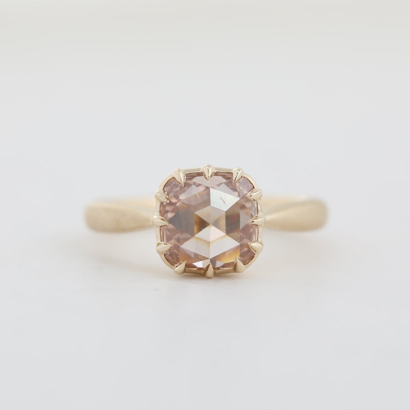 10K Yellow Gold 2.19ct Cushion Rose Cut Brown Lab Diamond Ring