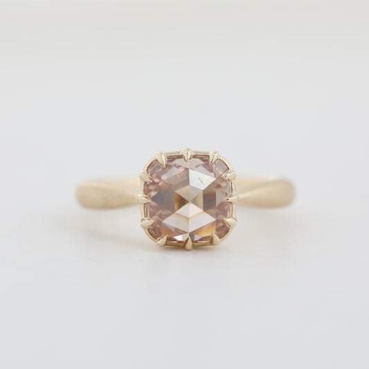 10K Yellow Gold 2.19ct Cushion Rose Cut Brown Lab Diamond Ring