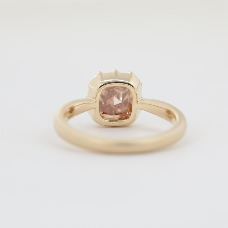10K Yellow Gold 2.19ct Cushion Rose Cut Brown Lab Diamond Ring