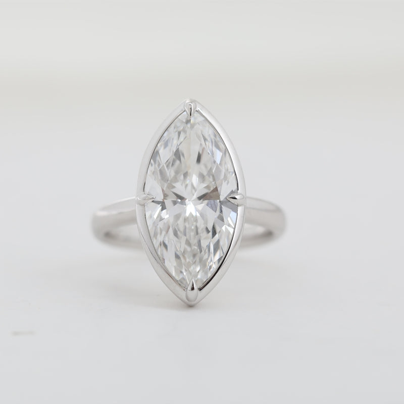14K White Gold 7.01ct Marquise Cut Lab Diamond Bezel-Set Ring