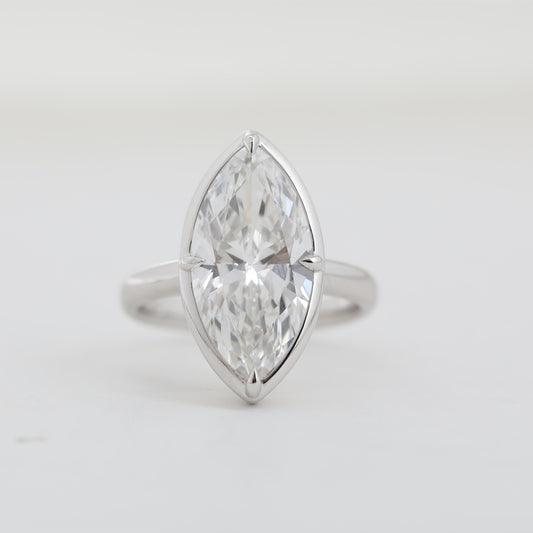 14K White Gold 7.01ct Marquise Cut Lab Diamond Bezel-Set Ring
