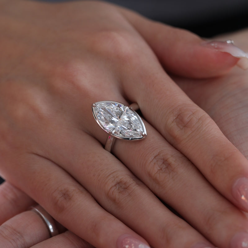14K White Gold 7.01ct Marquise Cut Lab Diamond Bezel-Set Ring