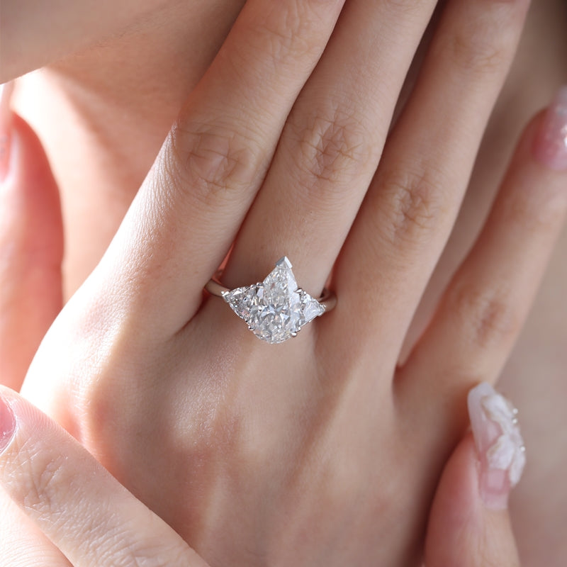 3.1ct D VVS1 Pear Cut Lab Diamond Three-Stone Ring