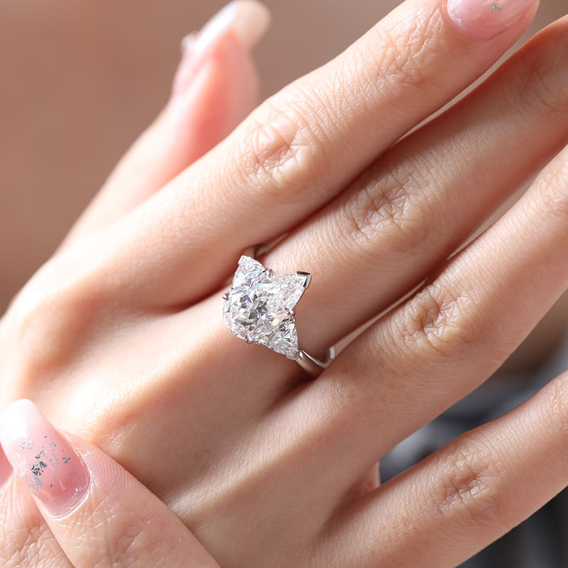 3.1ct D VVS1 Pear Cut Lab Diamond Three-Stone Ring