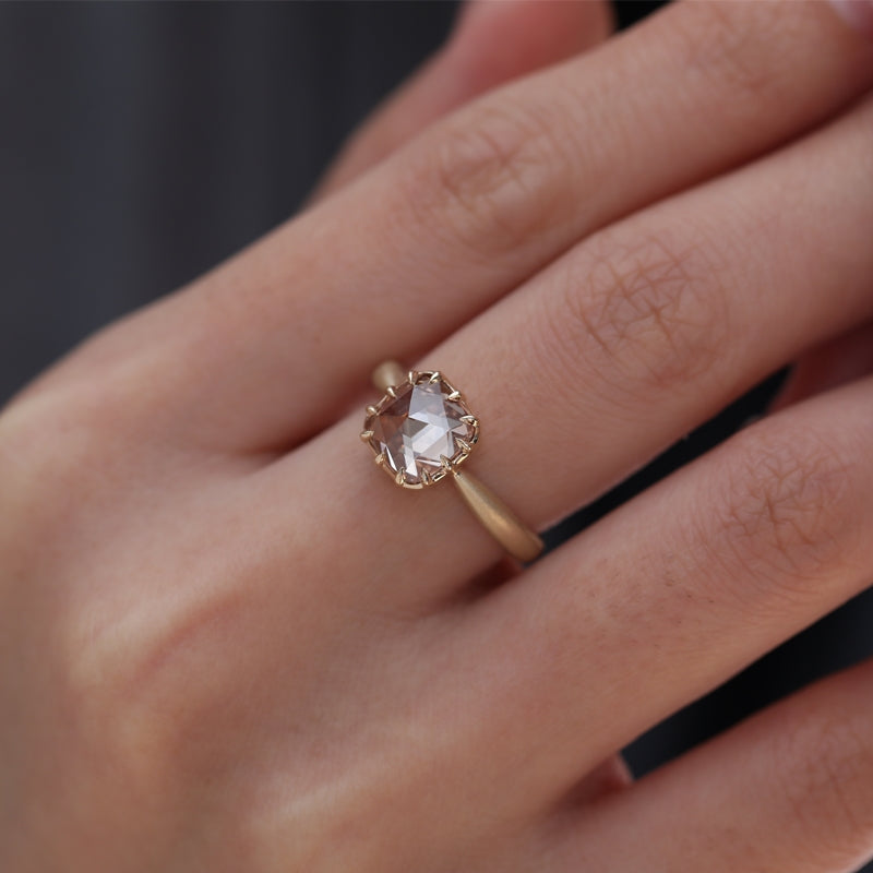 10K Yellow Gold 2.19ct Cushion Rose Cut Brown Lab Diamond Ring