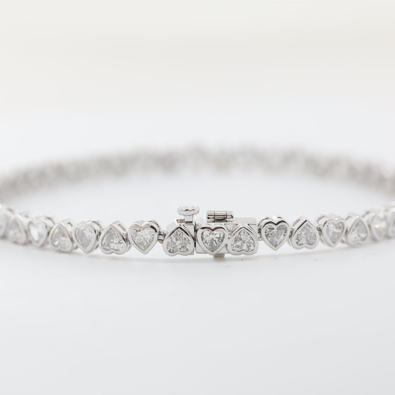 14K White Gold Heart Cut Lab Grown Diamond Tennis Bracelet