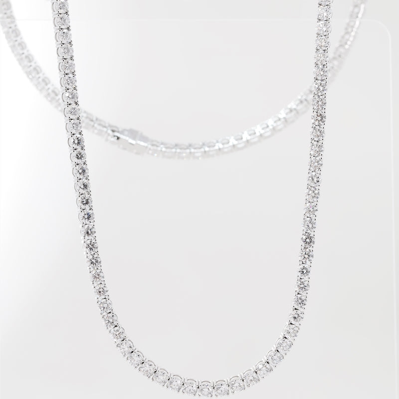 10K White Gold 3.5mm Lab Diamond Four-Prong Tennis Necklace