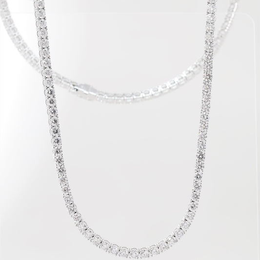 10K White Gold 3.5mm Lab Diamond Four-Prong Tennis Necklace